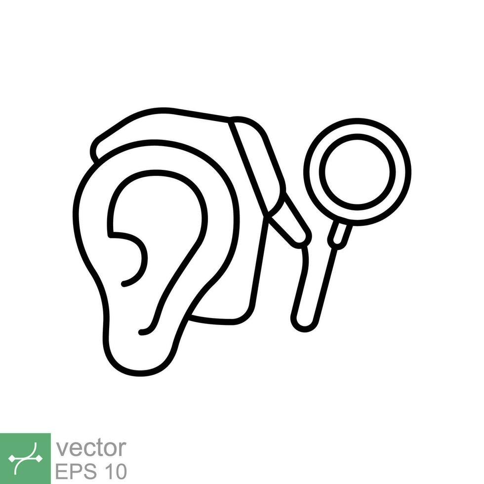 Cochlea implantieren Symbol. einfach Gliederung Stil. Kybernetik, Mensch Ohr mit elektronisch Gerät, Technologie, medizinisch Konzept. dünn Linie Vektor Illustration isoliert auf Weiß Hintergrund. eps 10.