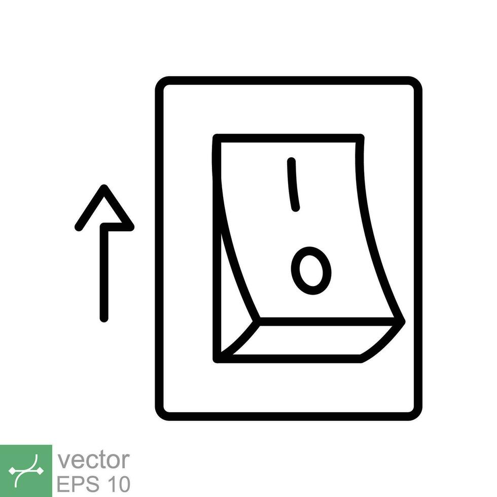 ljus på, elektrisk växla ikon. enkel översikt stil. kraft sväng på knapp, toggle växla på placera, sväng på, teknologi begrepp. tunn linje vektor illustration isolerat på vit bakgrund. eps 10.