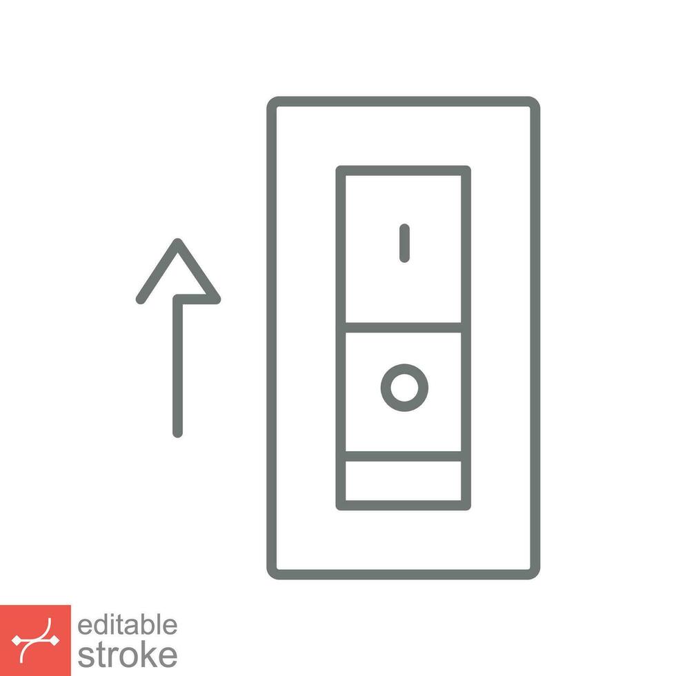 Licht An, elektrisch Schalter Symbol. einfach Gliederung Stil. Leistung Wende auf Taste, Umschalten Schalter auf Position Konzept. dünn Linie Vektor Illustration isoliert auf Weiß Hintergrund. editierbar Schlaganfall eps 10.