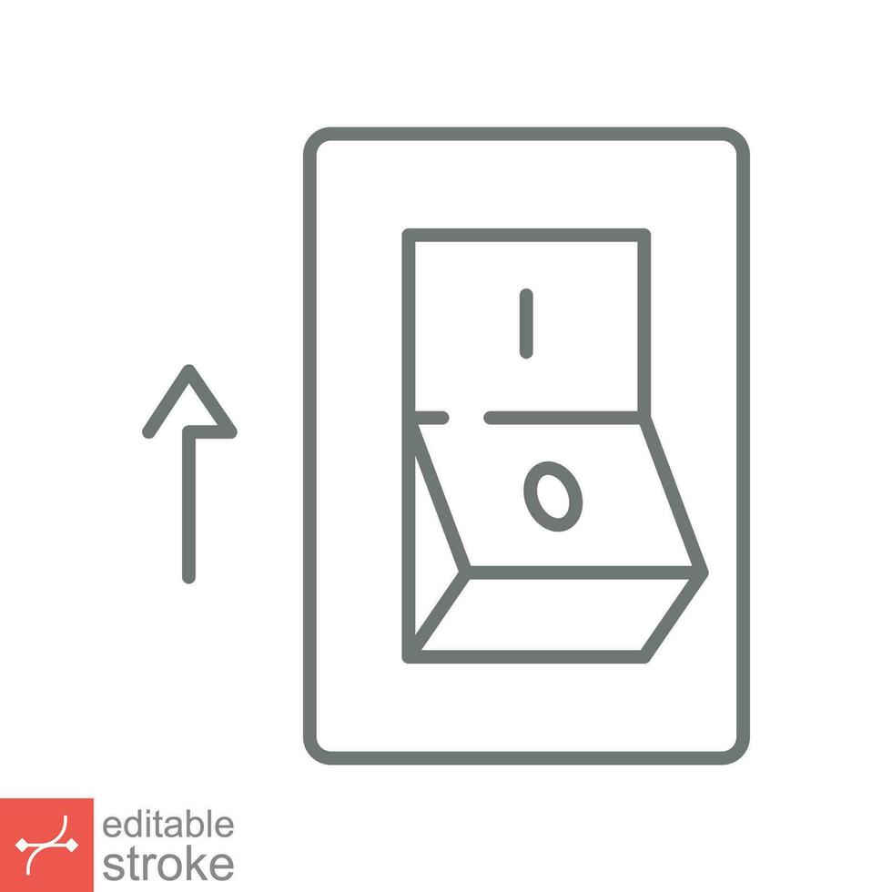 ljus på, elektrisk växla ikon. enkel översikt stil. kraft sväng på knapp, toggle växla på placera begrepp. tunn linje vektor illustration isolerat på vit bakgrund. redigerbar stroke eps 10.