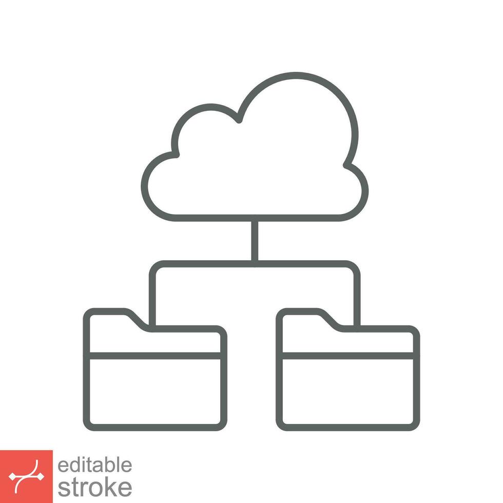 moln lagring ikon. enkel översikt stil. digital fil organisation service, ladda upp, dator säkerhetskopiering, teknologi begrepp. linje vektor illustration isolerat på vit bakgrund redigerbar stroke eps 10.