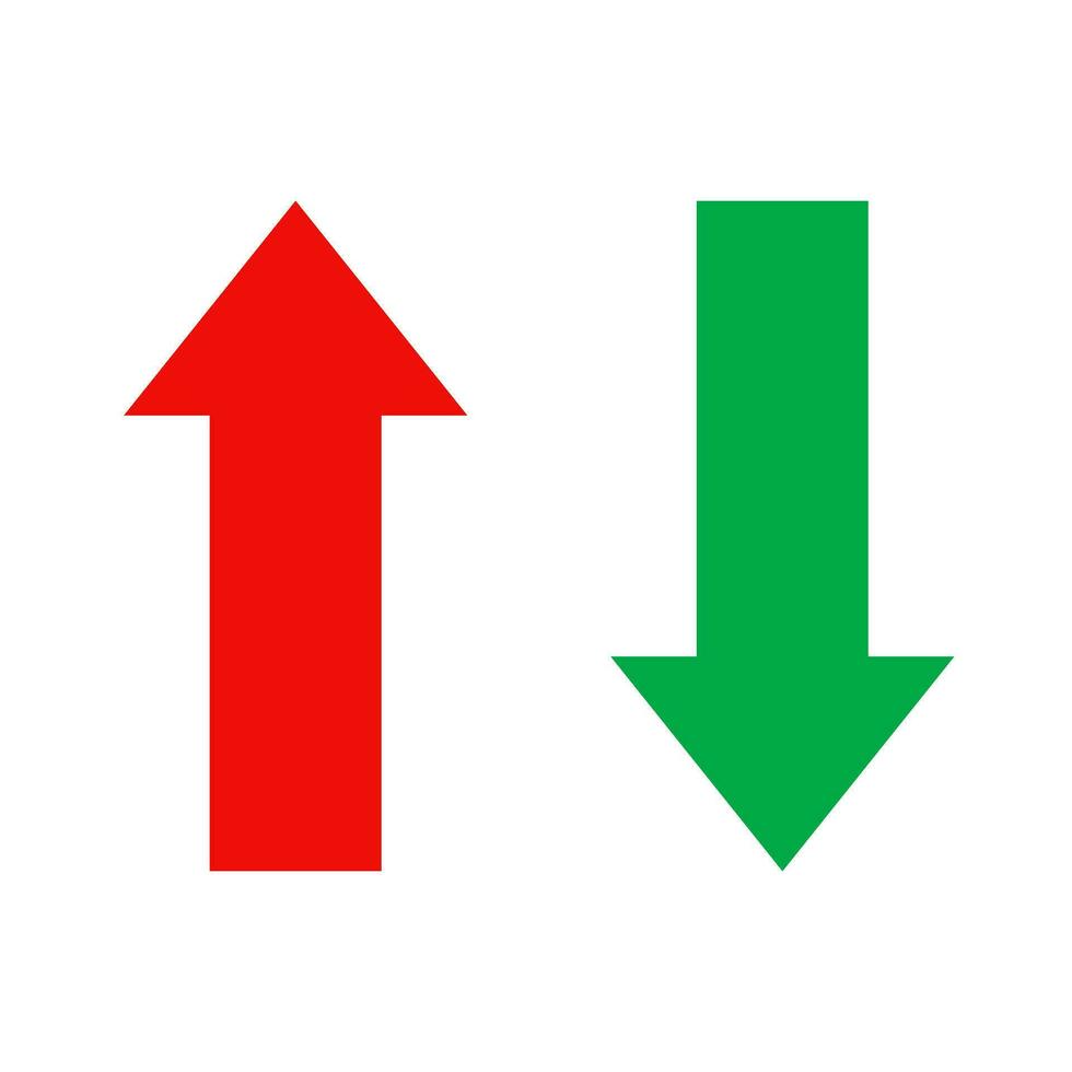 röd och grön pilar ikon isolerat på vit bakgrund. vektor