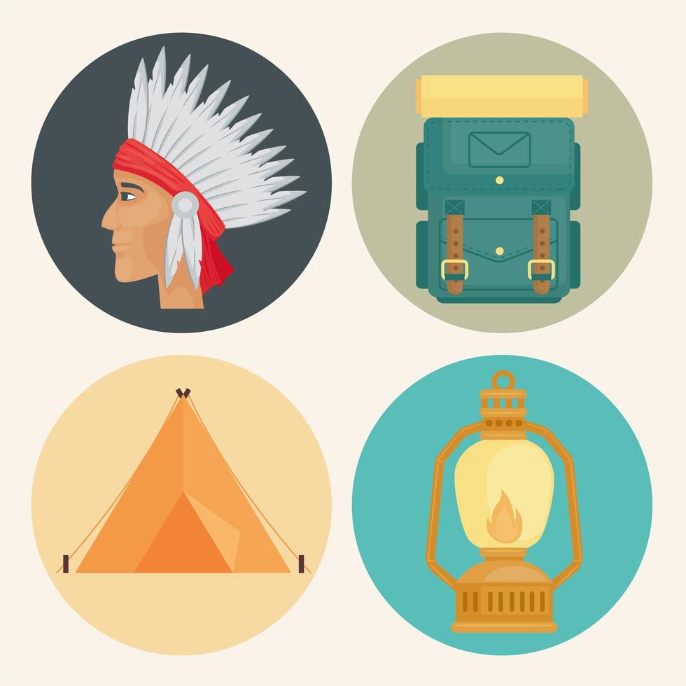 camping fyra ikoner vektor