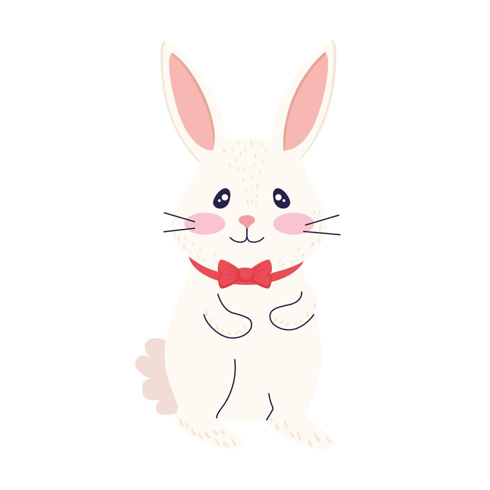 Frohe Osterkarte mit süßem Kaninchen mit Fliege vektor