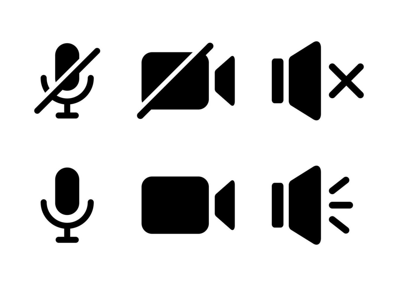 stumm Mikrofon, Video Nocken aus, und Leise Lautsprecher Symbol Vektor