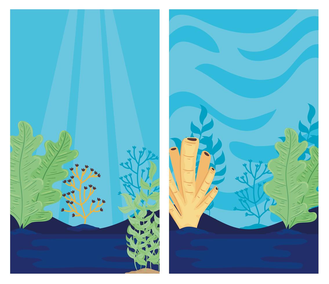 två undervattensvärldar med havslandskapsscener vektor