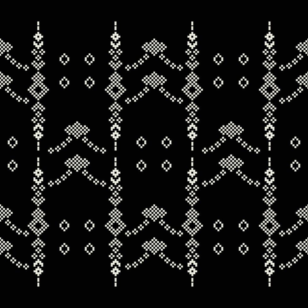 etnisk geometrisk tyg mönster korsa stitch.ikat broderi etnisk orientalisk pixel mönster svart bakgrund. abstrakt, vektor, illustration. textur, kläder, ram, dekoration, motiv, siden tapet. vektor