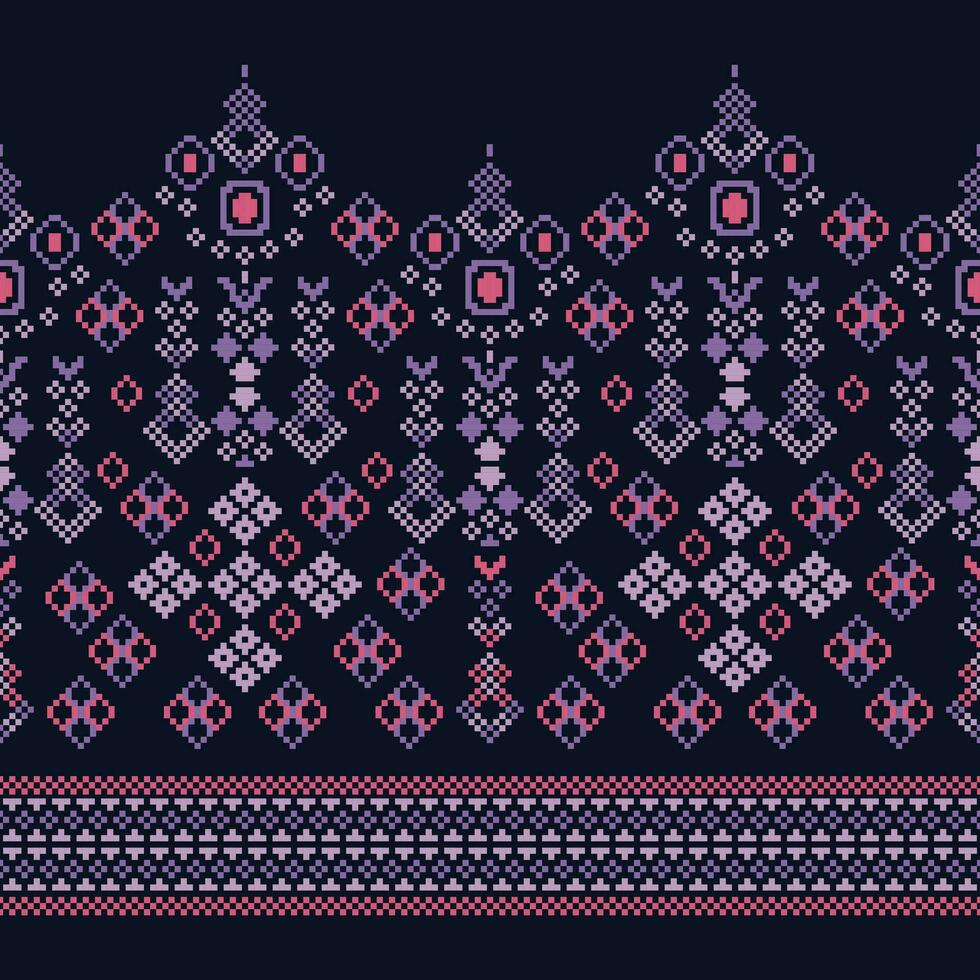 ethnisch geometrisch Stoff Muster Kreuz Stich.ikat Stickerei ethnisch orientalisch Pixel Muster Marine Blau Hintergrund. abstrakt, vektor, illustration. Textur, Kleidung, Rahmen, Dekoration, Motive, Seide Hintergrund. vektor