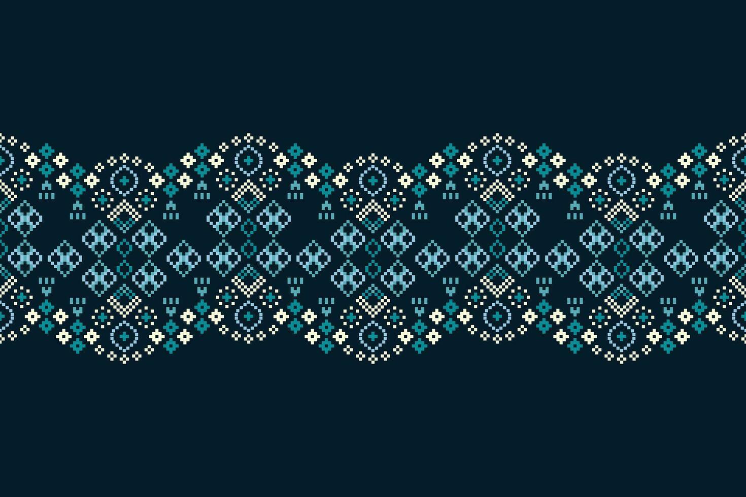 etnisk geometrisk tyg mönster korsa stitch.ikat broderi etnisk orientalisk pixel mönster blå bakgrund. abstrakt, vektor, illustration. textur, kläder, ram, dekoration, motiv, siden tapet. vektor
