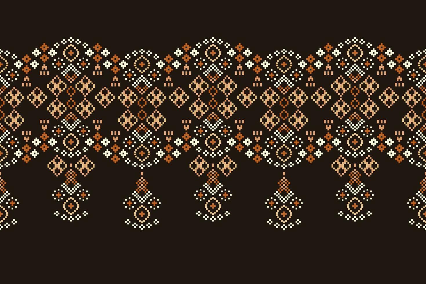 ethnisch geometrisch Stoff Muster Kreuz Stich.ikat Stickerei ethnisch orientalisch Pixel Muster braun Hintergrund. abstrakt, vektor, illustration. Textur, Kleidung, Rahmen, Dekoration, Motive, Seide Hintergrund. vektor