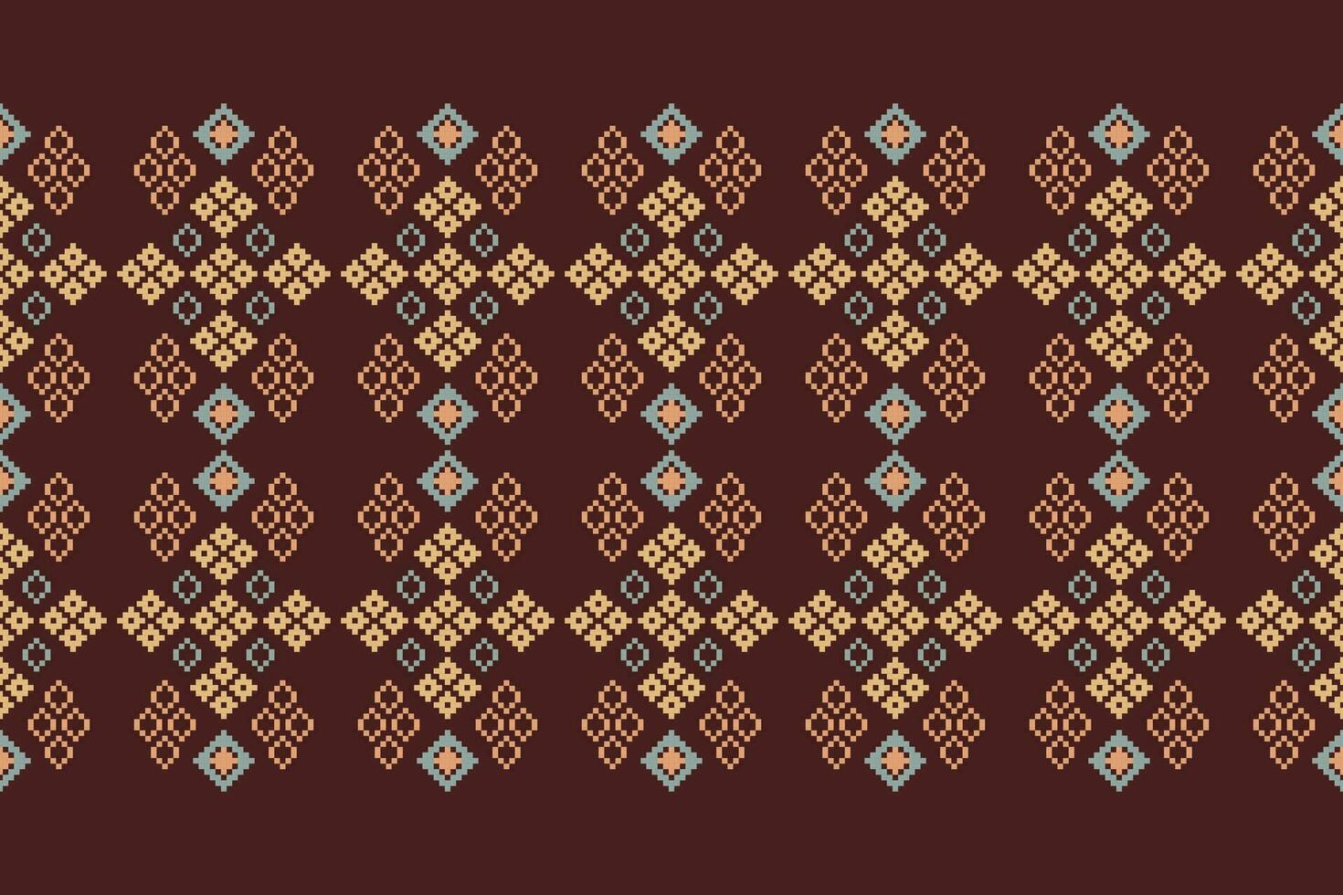 etnisk geometrisk tyg mönster korsa stitch.ikat broderi etnisk orientalisk pixel mönster brun bakgrund. abstrakt, vektor, illustration. textur, kläder, ram, dekoration, motiv, siden tapet. vektor