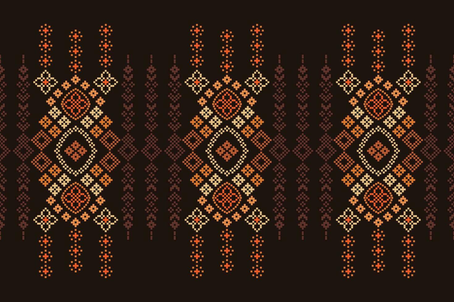 etnisk geometrisk tyg mönster korsa stitch.ikat broderi etnisk orientalisk pixel mönster brun bakgrund. abstrakt, vektor, illustration. textur, kläder, ram, dekoration, motiv, siden tapet. vektor