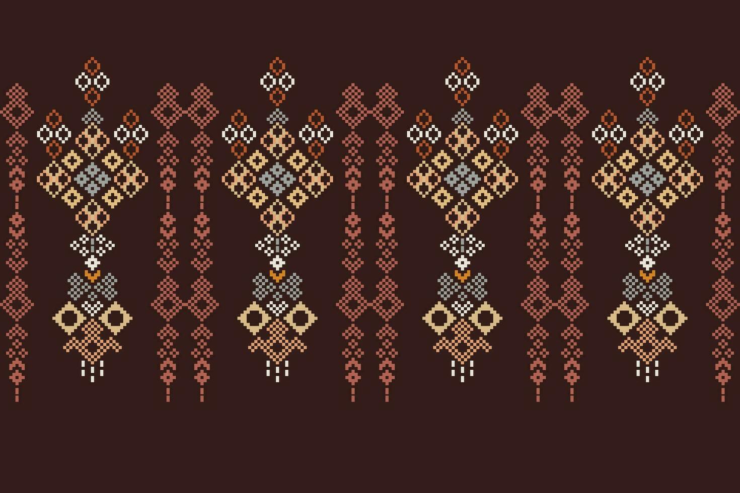 ethnisch geometrisch Stoff Muster Kreuz Stich.ikat Stickerei ethnisch orientalisch Pixel Muster braun Hintergrund. abstrakt, vektor, illustration. Textur, Kleidung, Rahmen, Dekoration, Motive, Seide Hintergrund. vektor