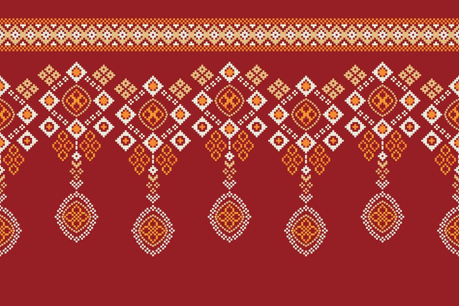 etnisk geometrisk tyg mönster korsa stitch.ikat broderi etnisk orientalisk pixel mönster röd bakgrund. abstrakt, vektor, illustration. textur, kläder, ram, dekoration, motiv, siden tapet. vektor