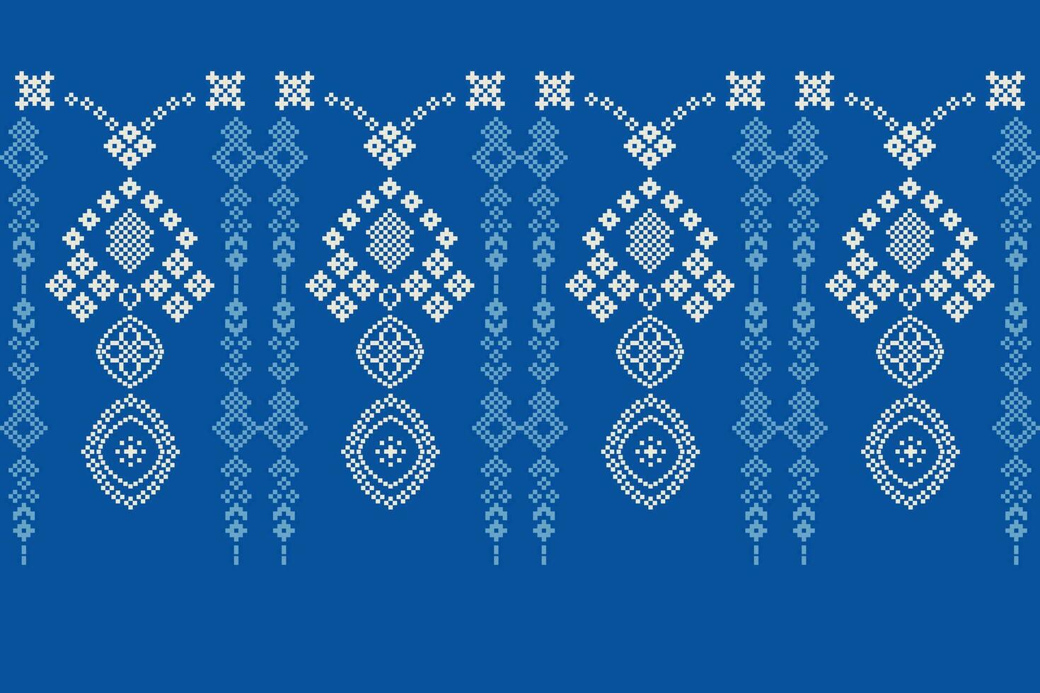 etnisk geometrisk tyg mönster korsa stitch.ikat broderi etnisk orientalisk pixel mönster blå bakgrund. abstrakt, vektor, illustration. textur, kläder, ram, dekoration, motiv, siden tapet. vektor