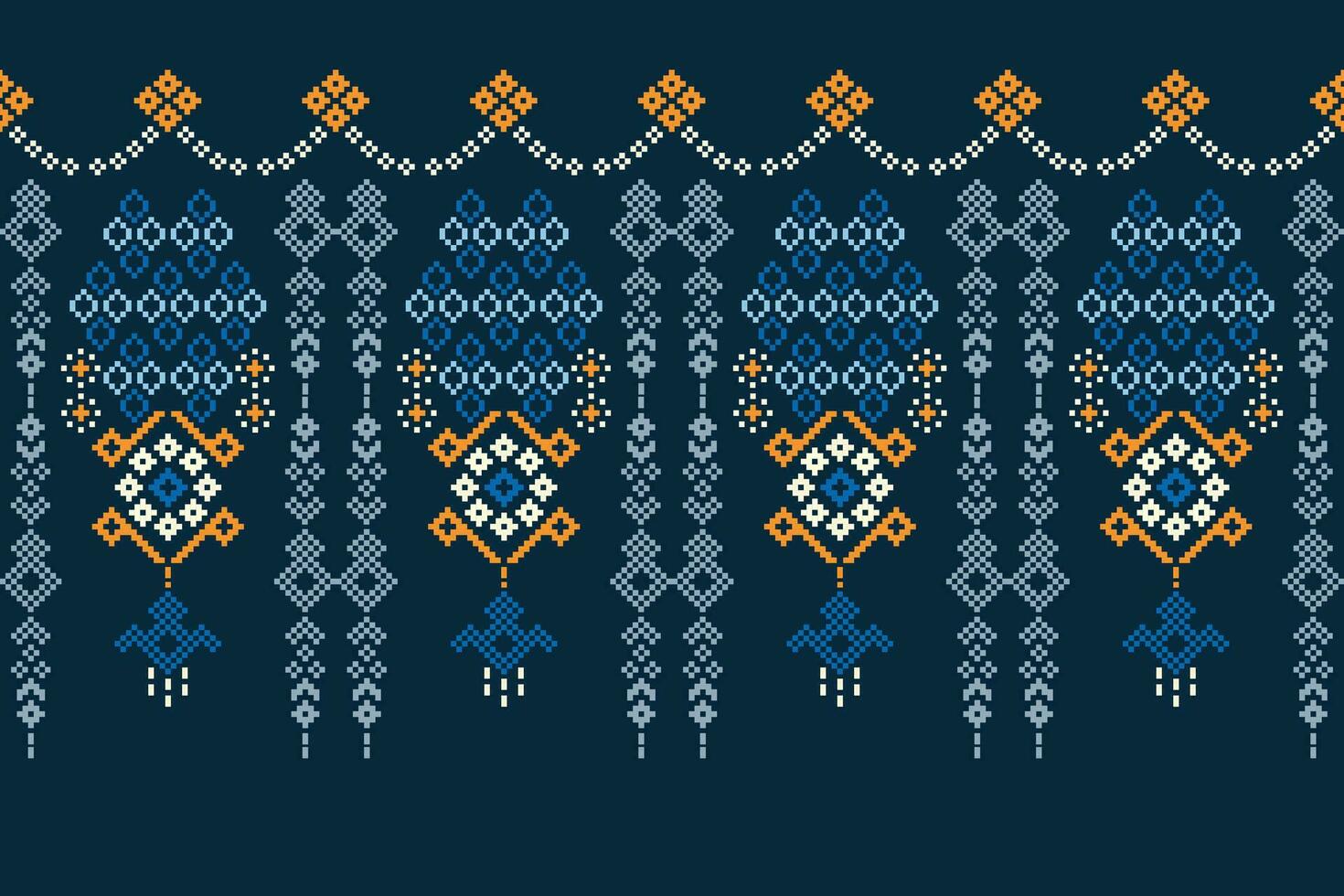 etnisk geometrisk tyg mönster korsa stitch.ikat broderi etnisk orientalisk pixel mönster blå bakgrund. abstrakt, vektor, illustration. textur, kläder, ram, dekoration, motiv, siden tapet. vektor