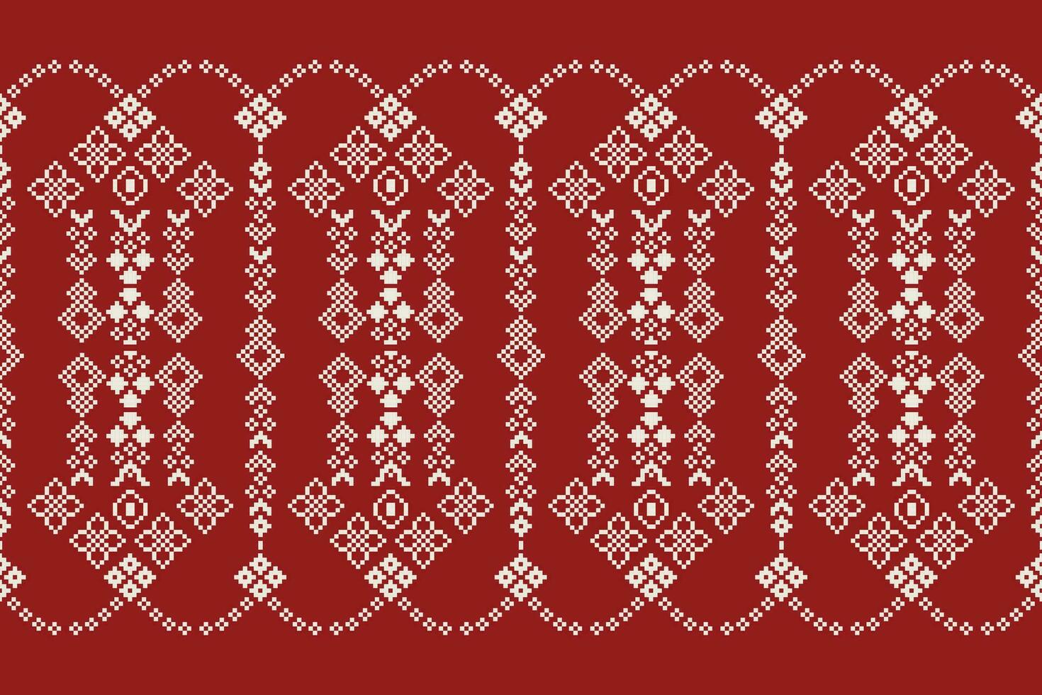etnisk geometrisk tyg mönster korsa stitch.ikat broderi etnisk orientalisk pixel mönster röd bakgrund. abstrakt, vektor, illustration. textur, kläder, ram, dekoration, motiv, siden tapet. vektor