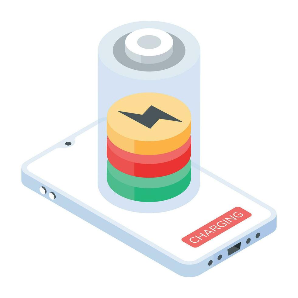 ein isometrisch Symbol von Handy, Mobiltelefon Batterie vektor