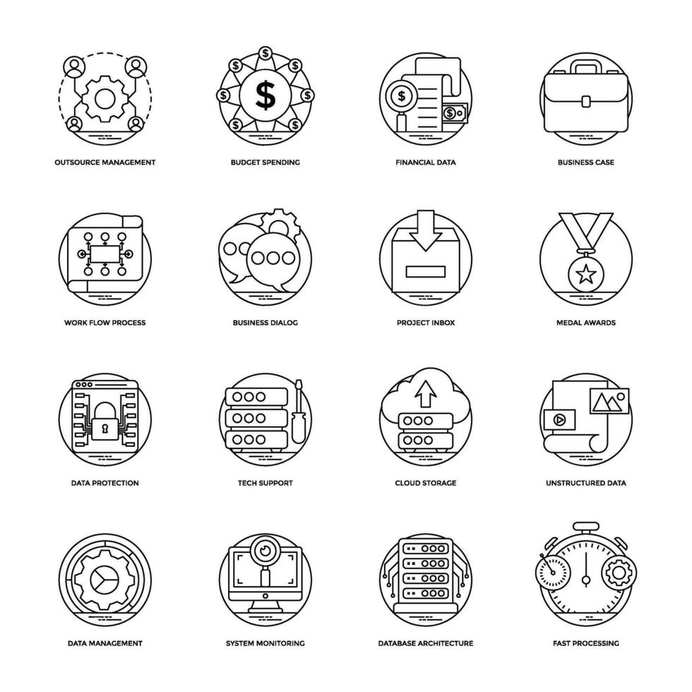 uppsättning av företag och data förvaltning platt vektor ikoner