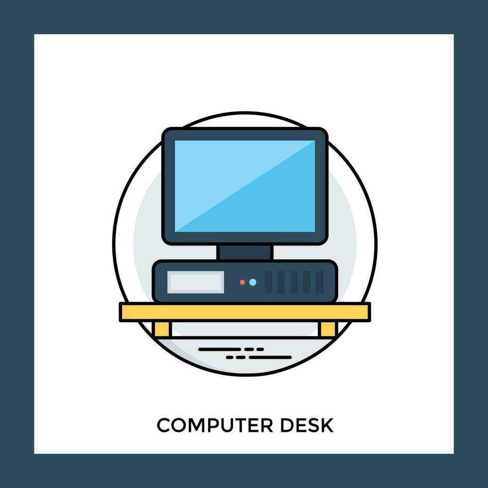 en personlig dator med horisontell central bearbetning enhet på en skrivbord, beteckning för dator ikon vektor