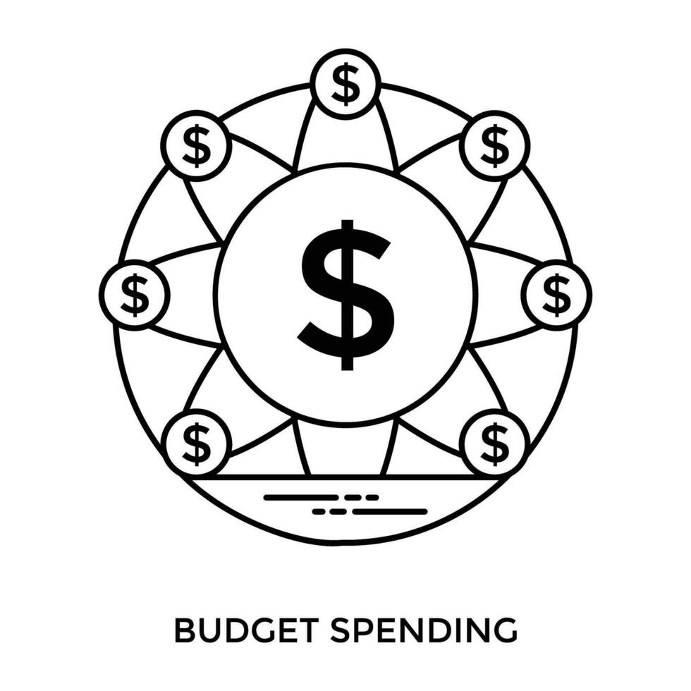 ein Rad von Dollar drehend um das Konzept von Budget Ausgaben Symbol vektor