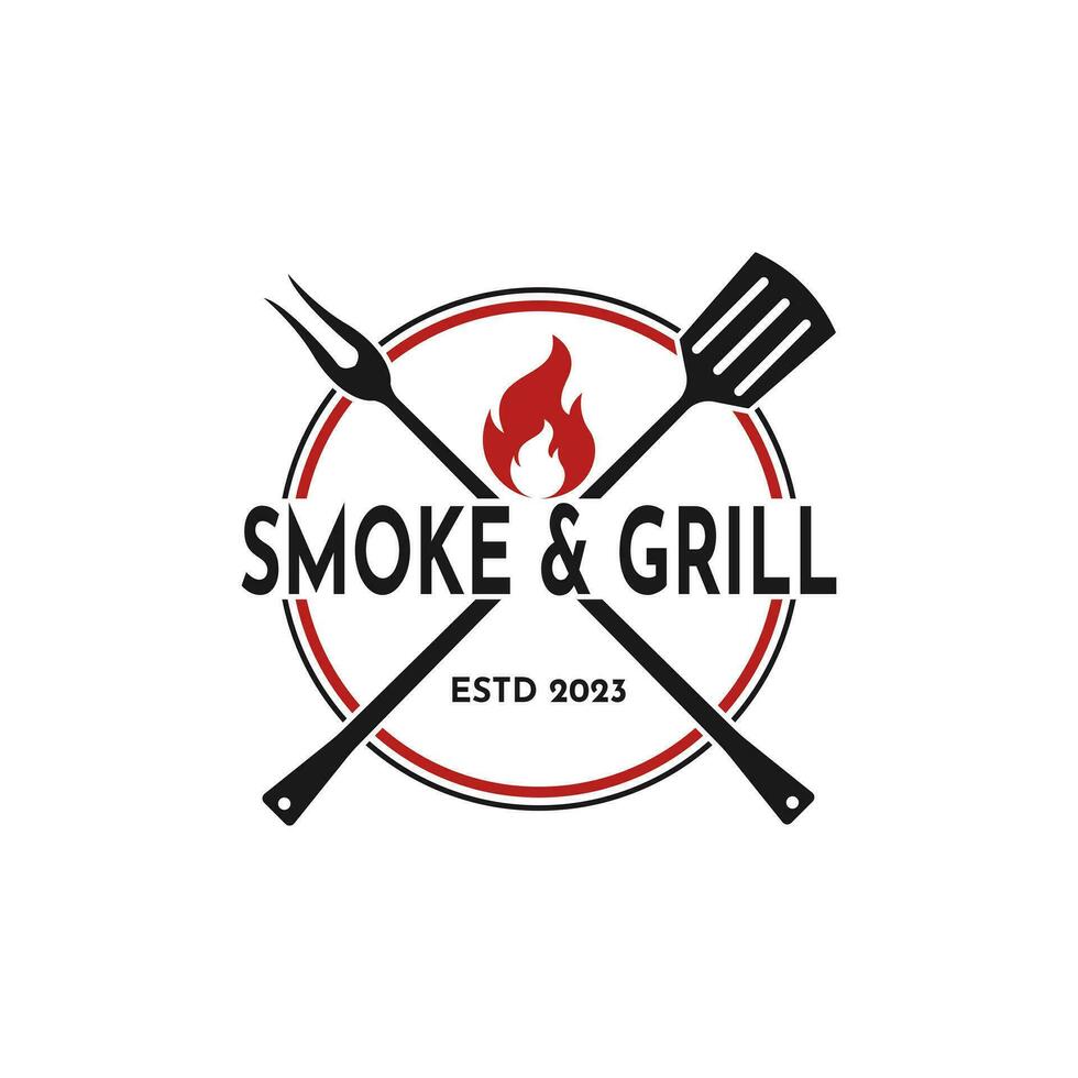 Jahrgang retro rustikal Grill Grill, Grill, Grill Etikette Briefmarke Logo Design Vorlage vektor