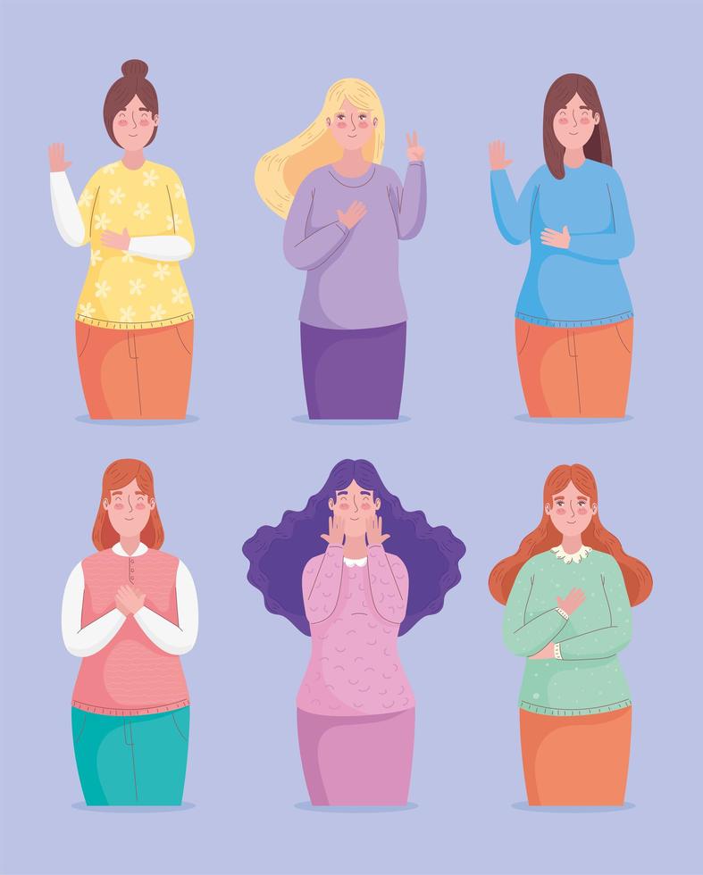 grupp av sex flickor avatarer karaktärer vektor