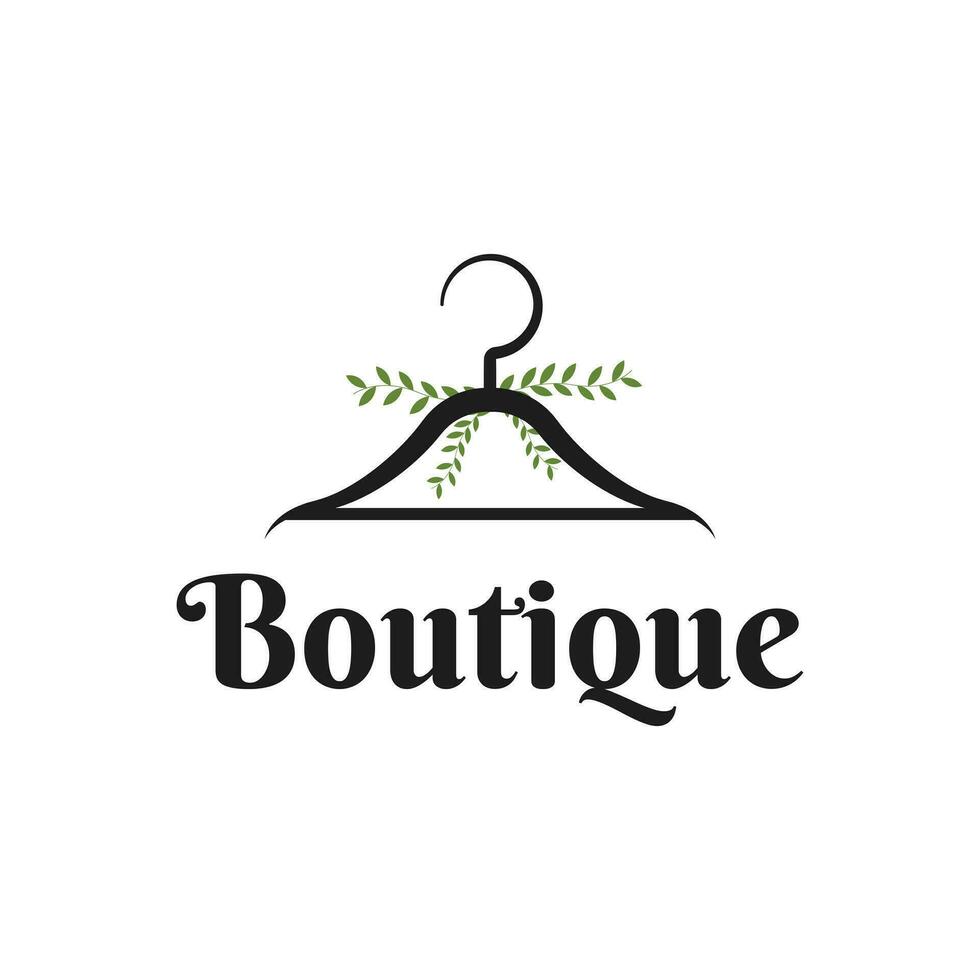 Boutique Logo Design kreativ Idee mit Aufhänger Symbol und Blatt vektor