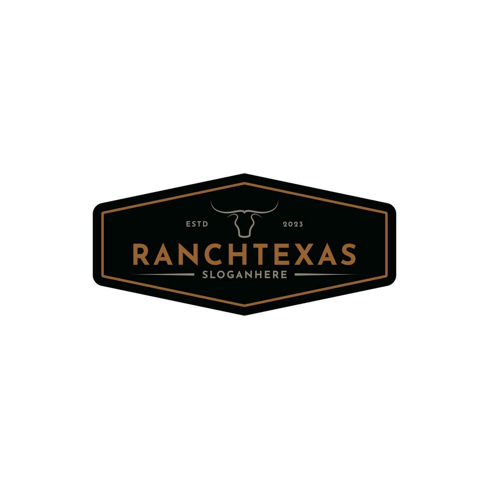 texas longhorn buffel tjur nötkreatur bruka ranch landsbygden Land Västra årgång retro logotyp design vektor