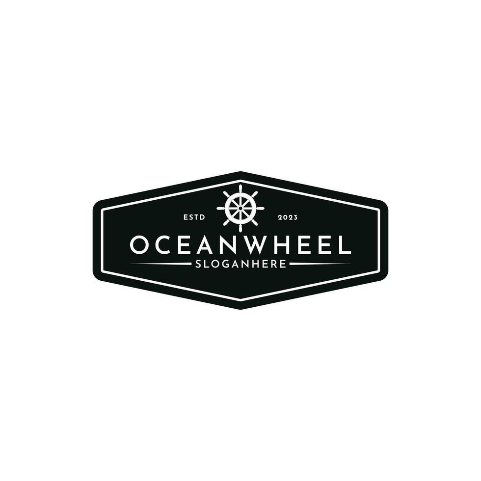 Segeln Rad Logo Design Idee Jahrgang Briefmarke retro, Ozean Rad Logo Design Idee vektor
