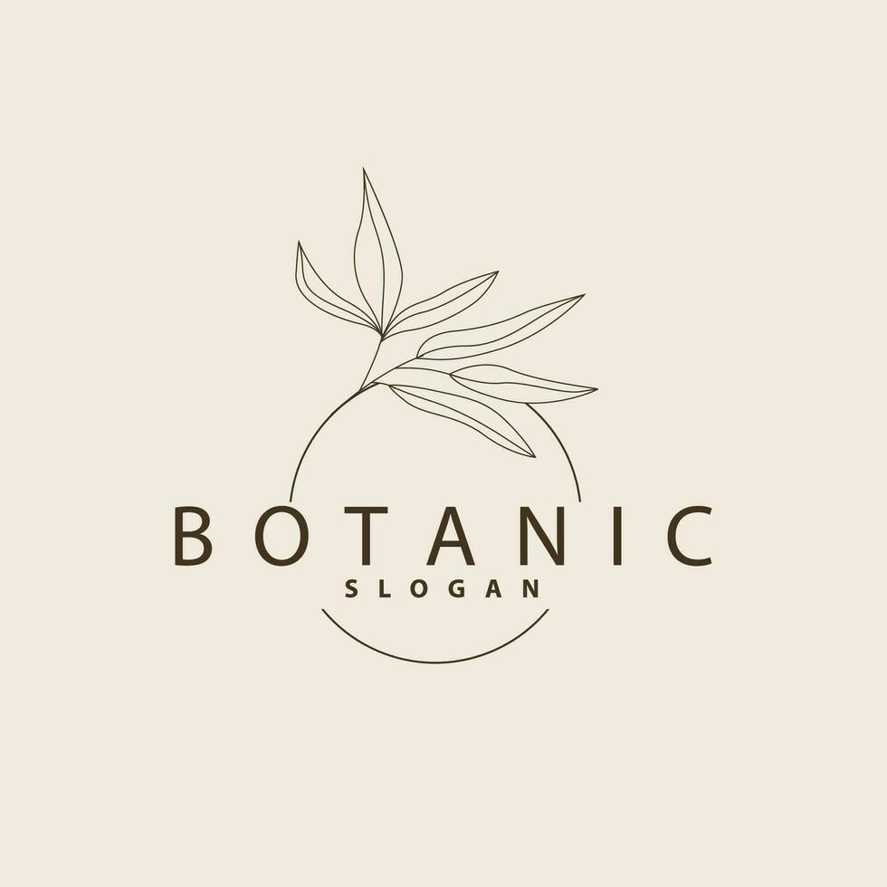 blad linje logotyp, skön hand dragen design, botanisk minimalistisk vektor, enkel organisk växt feminin logotyp vektor