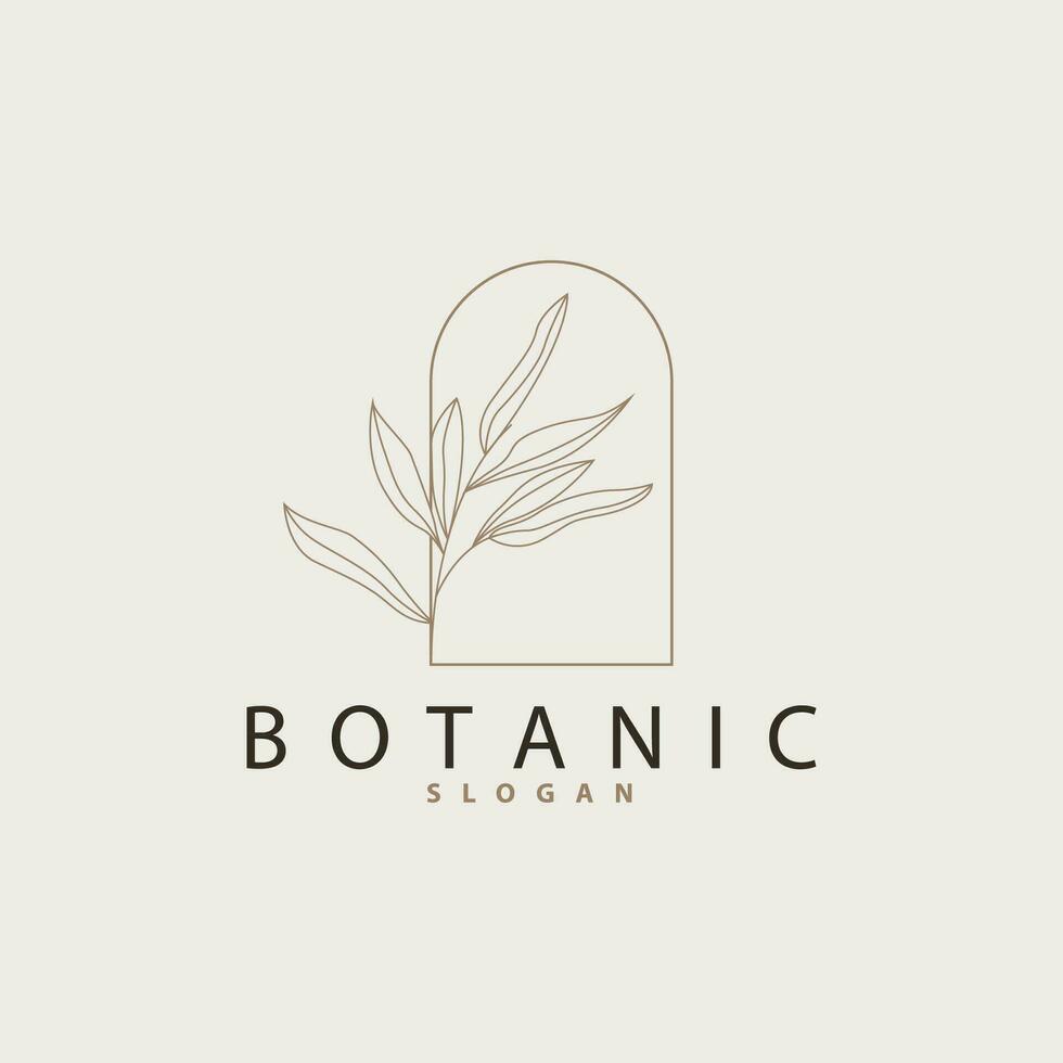 Blatt Linie Logo, schön Hand gezeichnet Design, botanisch minimalistisch Vektor, einfach organisch Pflanze feminin Logo vektor