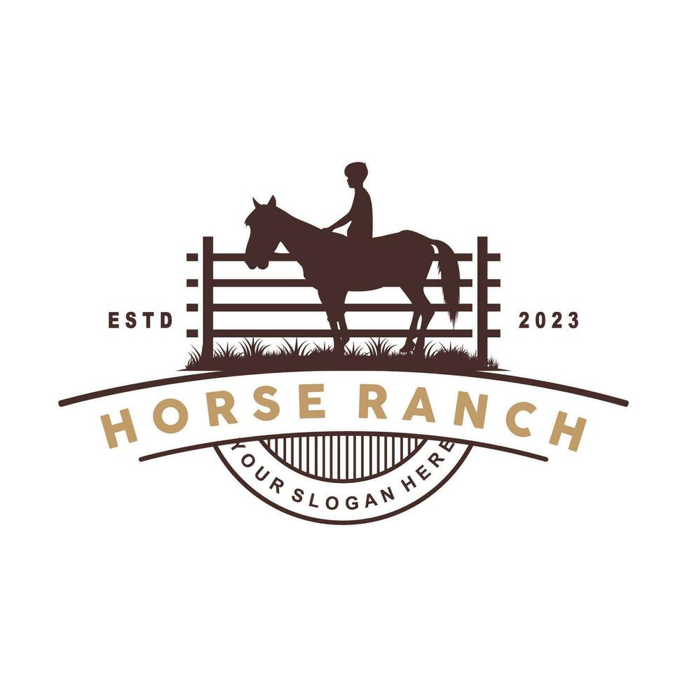 häst logotyp, väst Land bruka ranch cowboy logotyp design, enkel illustration mall vektor