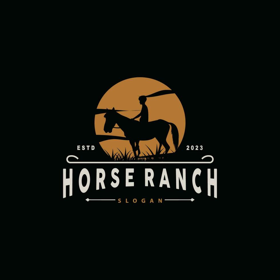 häst logotyp, väst Land bruka ranch cowboy logotyp design, enkel illustration mall vektor