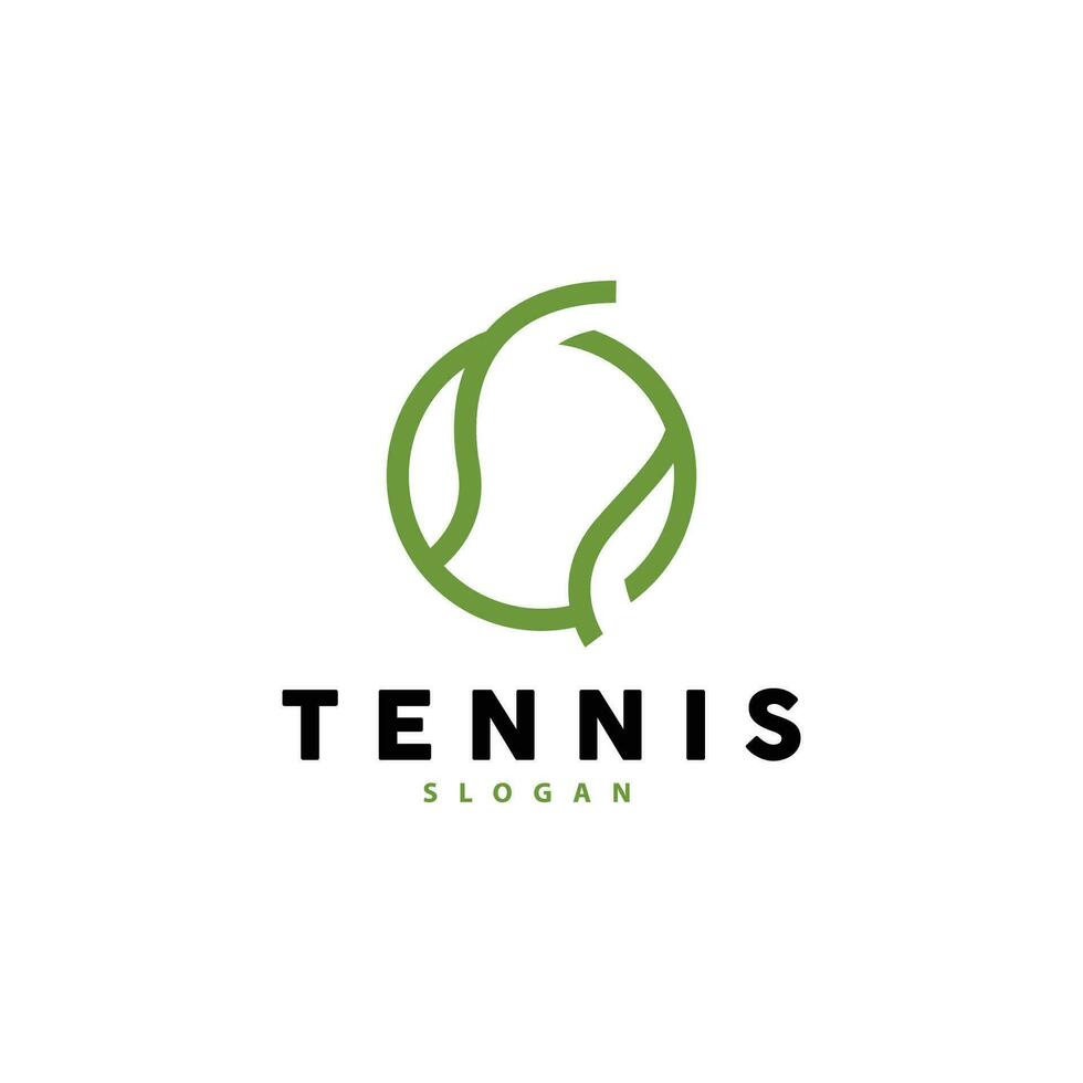 tennis logotyp design, turnering sport, boll och racket vektor enkel silhuett illustration