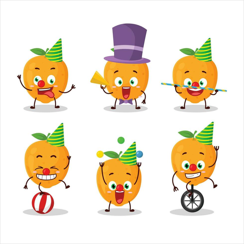 tecknad serie karaktär av orange frukt med olika cirkus visar vektor