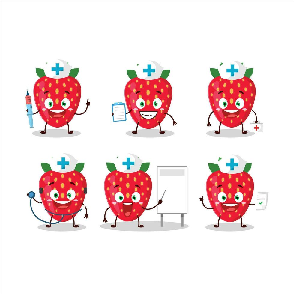Arzt Beruf Emoticon mit Erdbeere Karikatur Charakter vektor