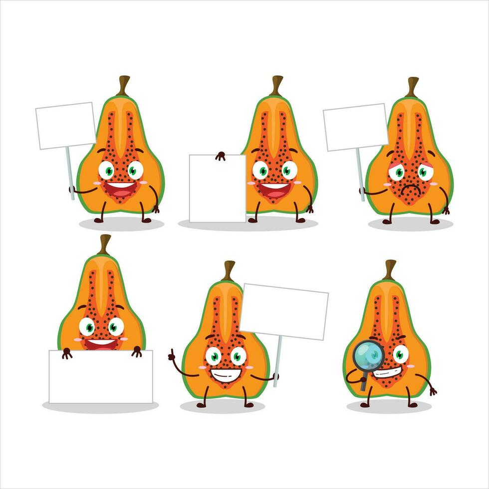 Scheibe von Papaya Karikatur Charakter bringen Information Tafel vektor