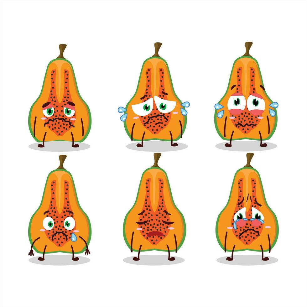 Scheibe von Papaya Karikatur Charakter mit traurig Ausdruck vektor