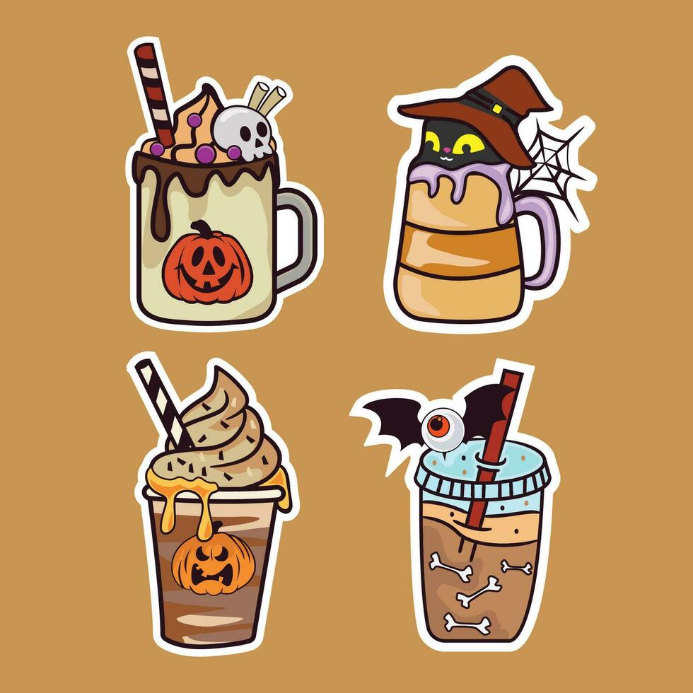 söt halloween kaffe latte, halloween dryck vektor