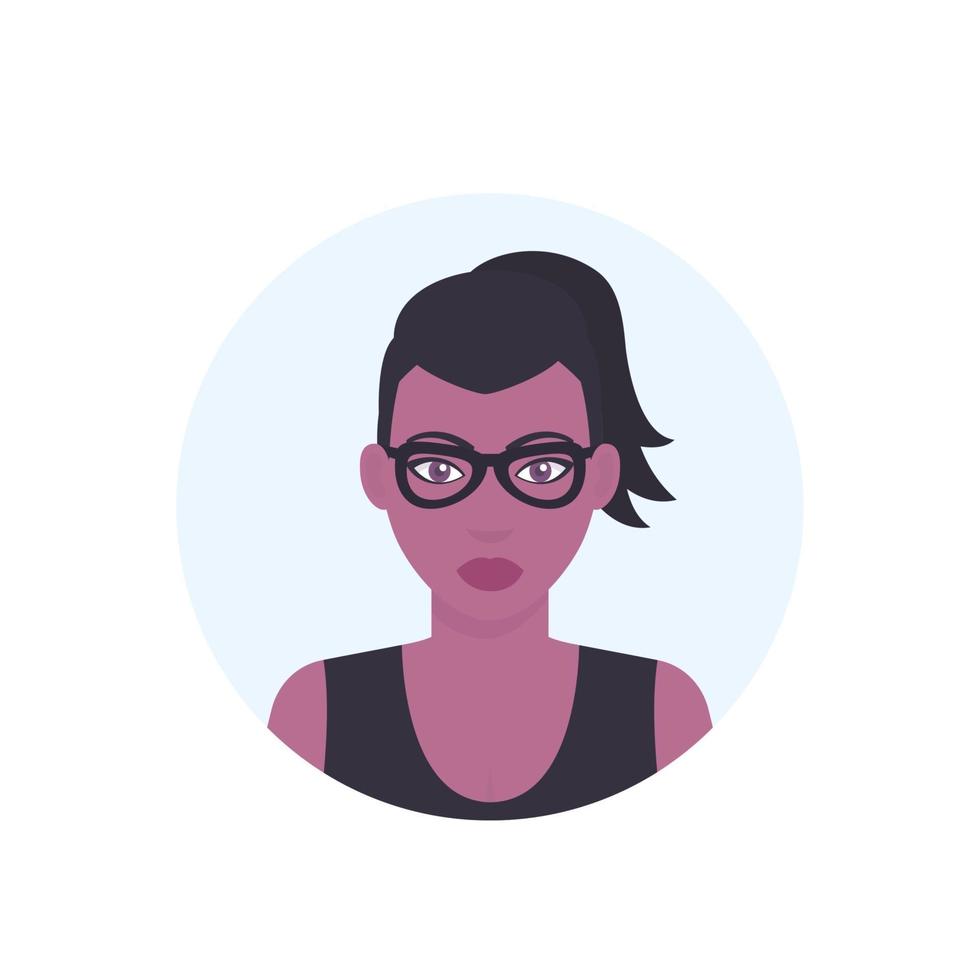 avatar ikon, afroamerikansk kvinna, flicka i glasvektor vektor