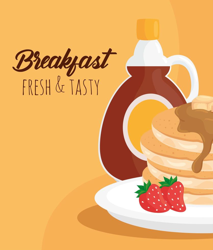 Frühstückspfannkuchen mit Sirupflaschen-Vektordesign vektor