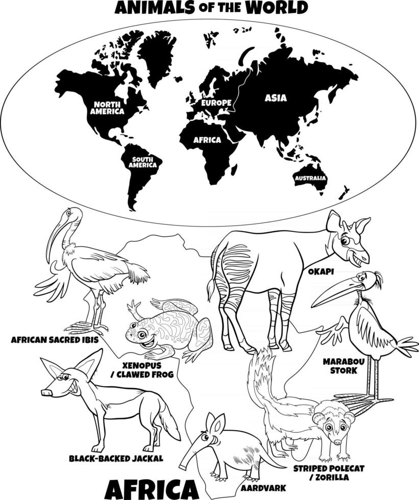pedagogisk illustration av afrikanska djur målarbok sida vektor