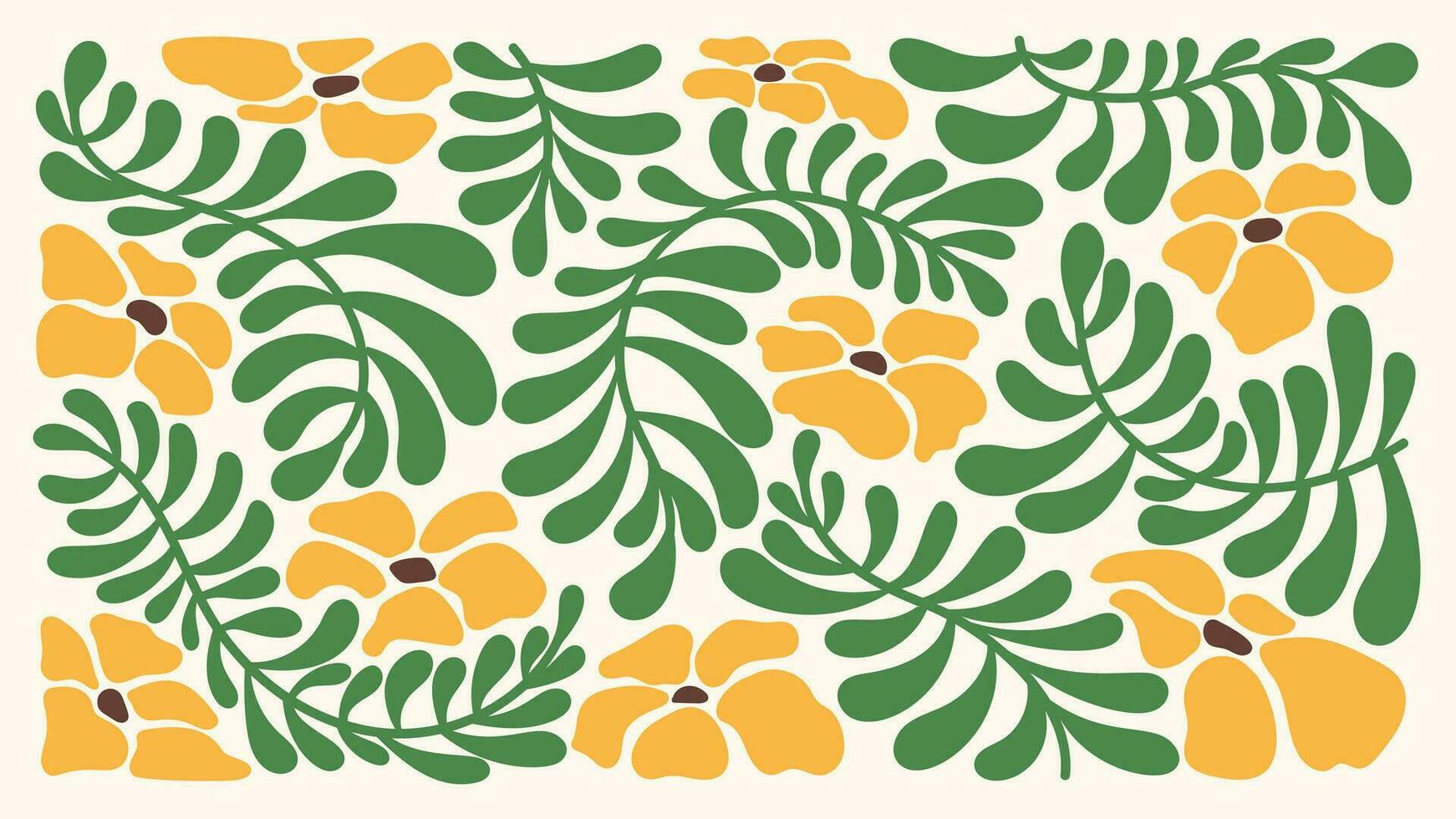 abstrakt botanisk konst bakgrund vektor. naturlig hand dragen mönster design med blommor, löv, grenar. enkel samtida stil illustrerade design för tyg, skriva ut, omslag, baner, tapet. vektor