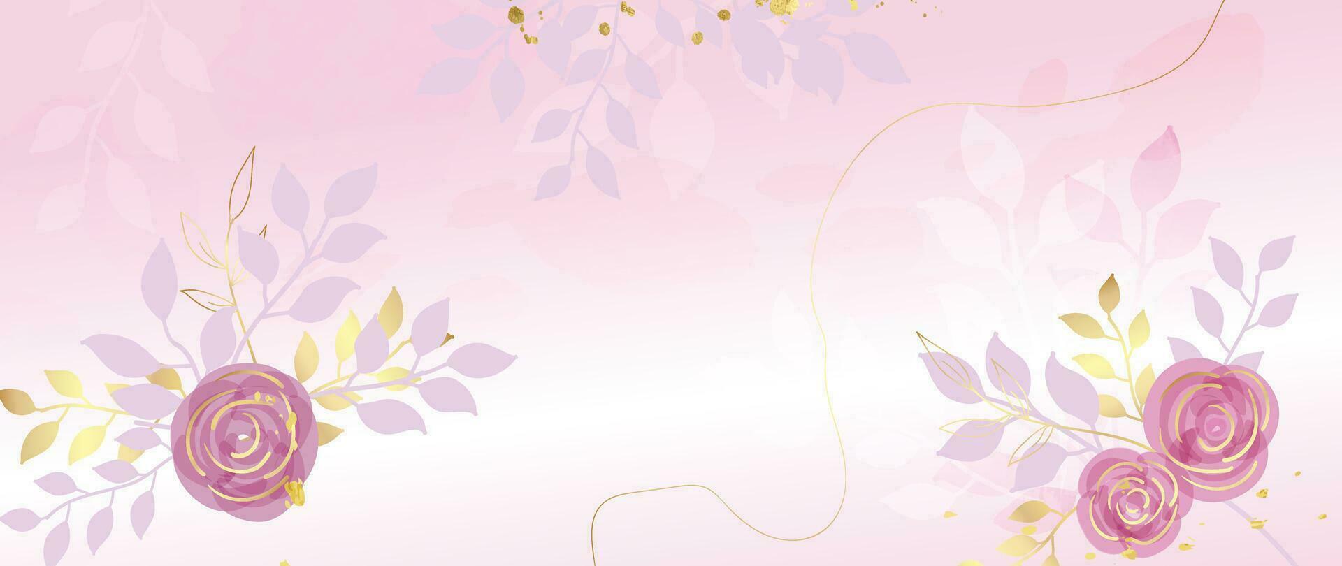 vår blommig i vattenfärg vektor bakgrund. lyx tapet design med reste sig blomma, linje konst, gyllene textur. elegant guld blomma blommor illustration lämplig för tyg, grafik, omslag.