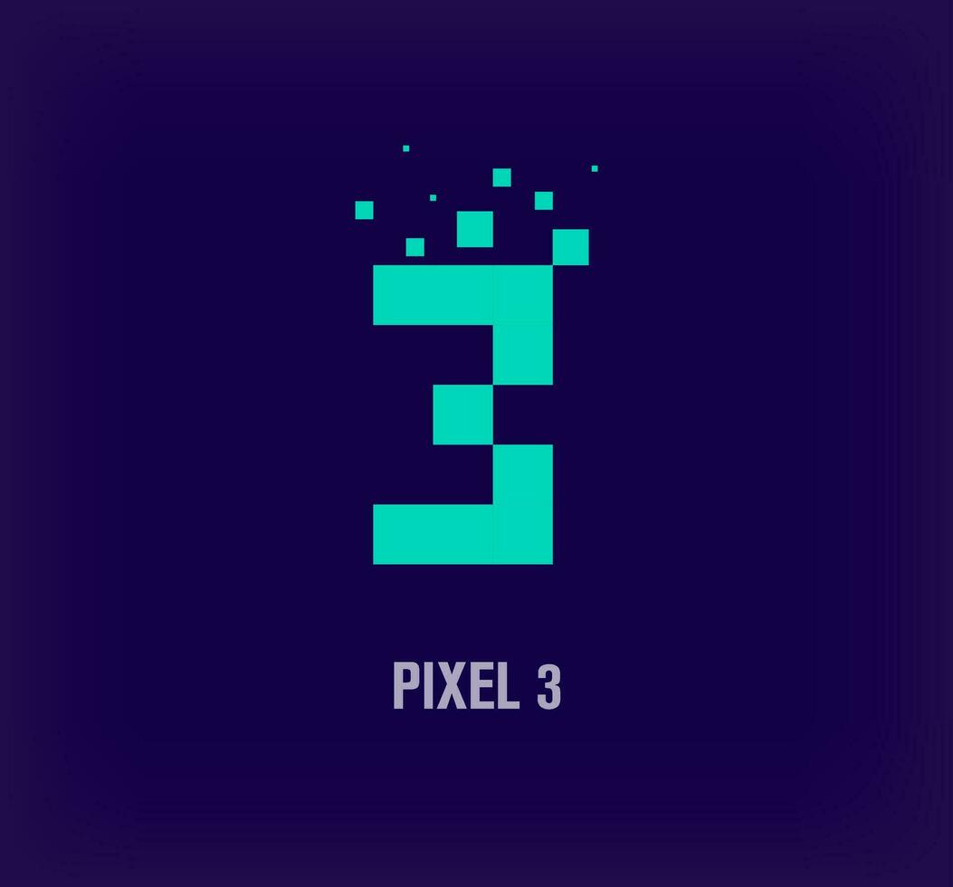 kreativ Pixel Nummer 3 Logo. einzigartig Digital Pixel Kunst und Pixel Explosion Vorlage. Vektor