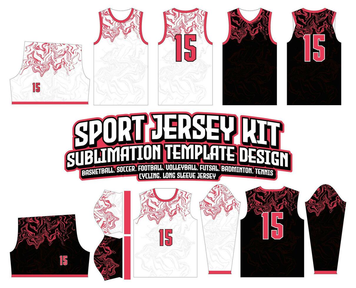 abstrakt röd flytande linje basketboll jersey design sportkläder mall vektor