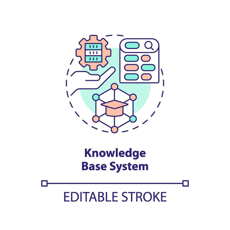 2d redigerbar kunskap bas systemet tunn linje ikon begrepp, isolerat vektor, Flerfärgad illustration representerar kunskap förvaltning. vektor