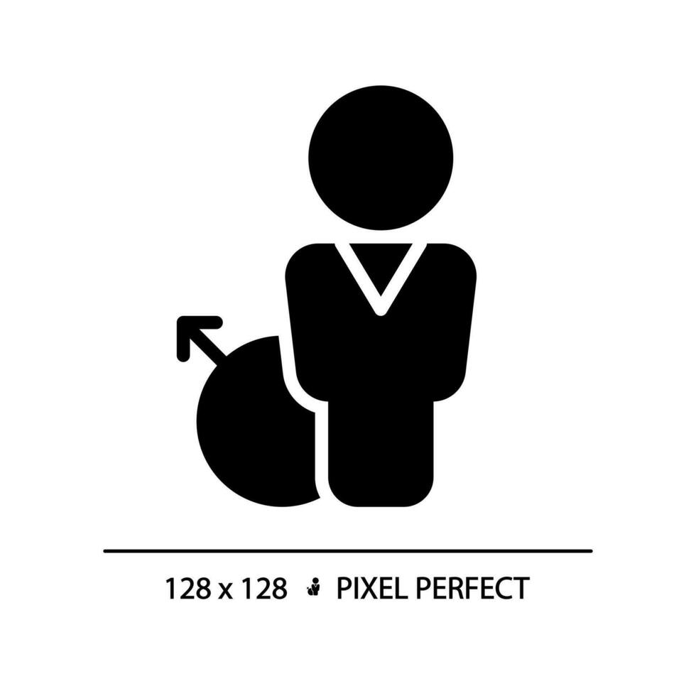 Toilette zum Männer Pixel perfekt schwarz Glyphe Symbol. singen auf Tür von Öffentlichkeit Toilette. Privat Raum zum Hygiene. Toilette Markierung. Silhouette Symbol auf Weiß Raum. solide Piktogramm. Vektor isoliert Illustration