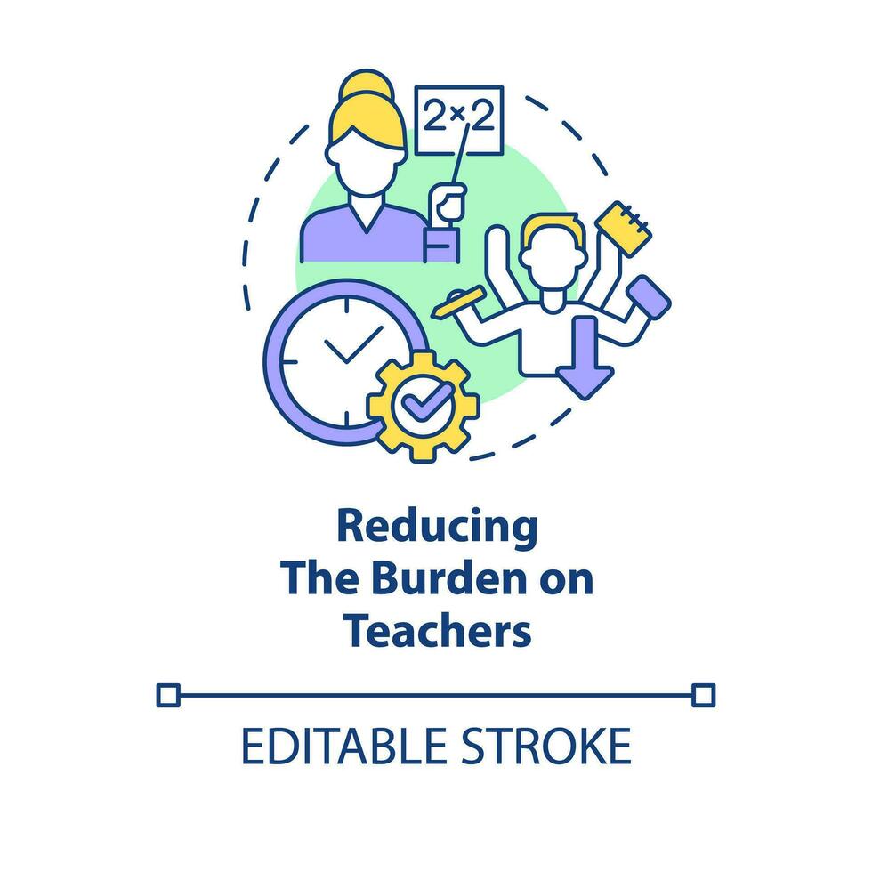 reduzieren Belastung auf Lehrer Konzept Symbol. ict Vorteil im Bildung abstrakt Idee dünn Linie Illustration. isoliert Gliederung Zeichnung. editierbar Schlaganfall vektor